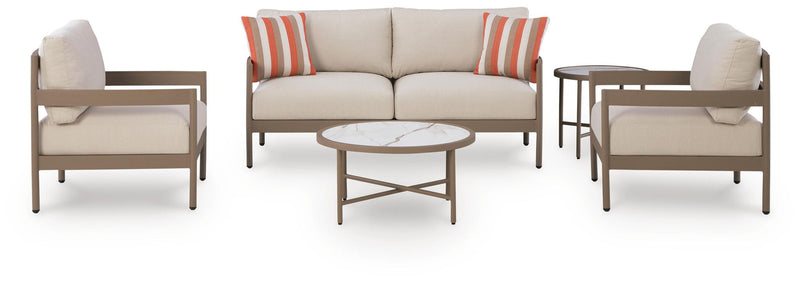 Bluff Trail - Loveseat, Lounge Chairs, Tables Set (Set of 5) - Beige