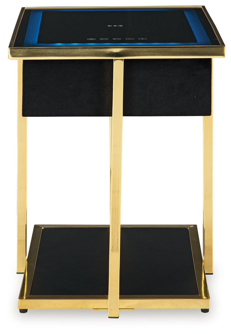 Rexwell - Accent Table With Speaker - Black / Gold Finish