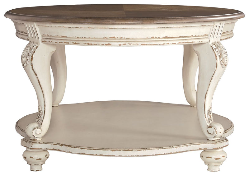 Realyn - Oval Cocktail Table - White / Brown