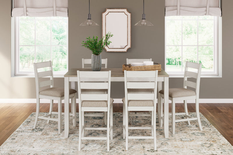 Skempton - Counter Height Dining Table and Bar Stools (Set of 7) - White / Light Brown