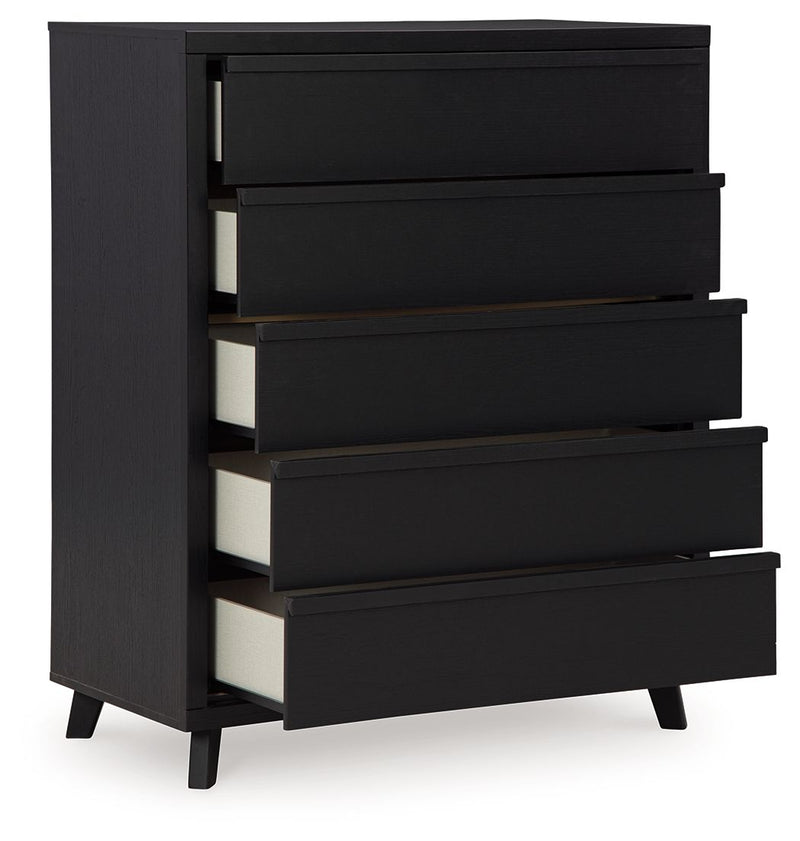 Danziar - Five Drawer Wide Chest - Black